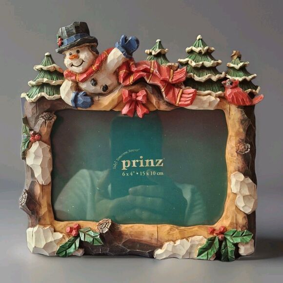 Prinz Christmas picture frame 4" x 6" Trees Snowman Cardinal Excellent condition - Picture 1 of 9